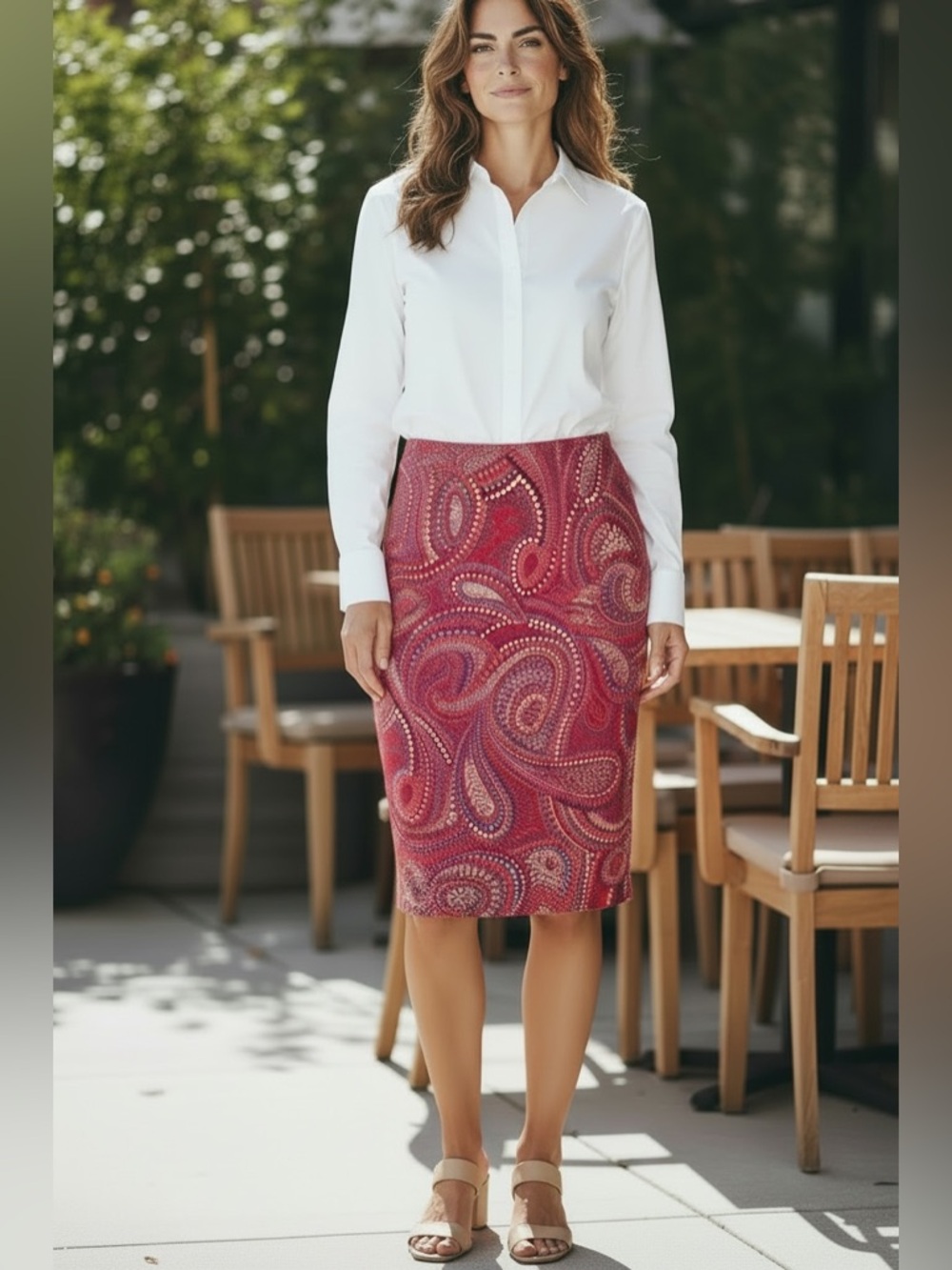 Women’s Searle Paisley Print Pencil Skirt in Red